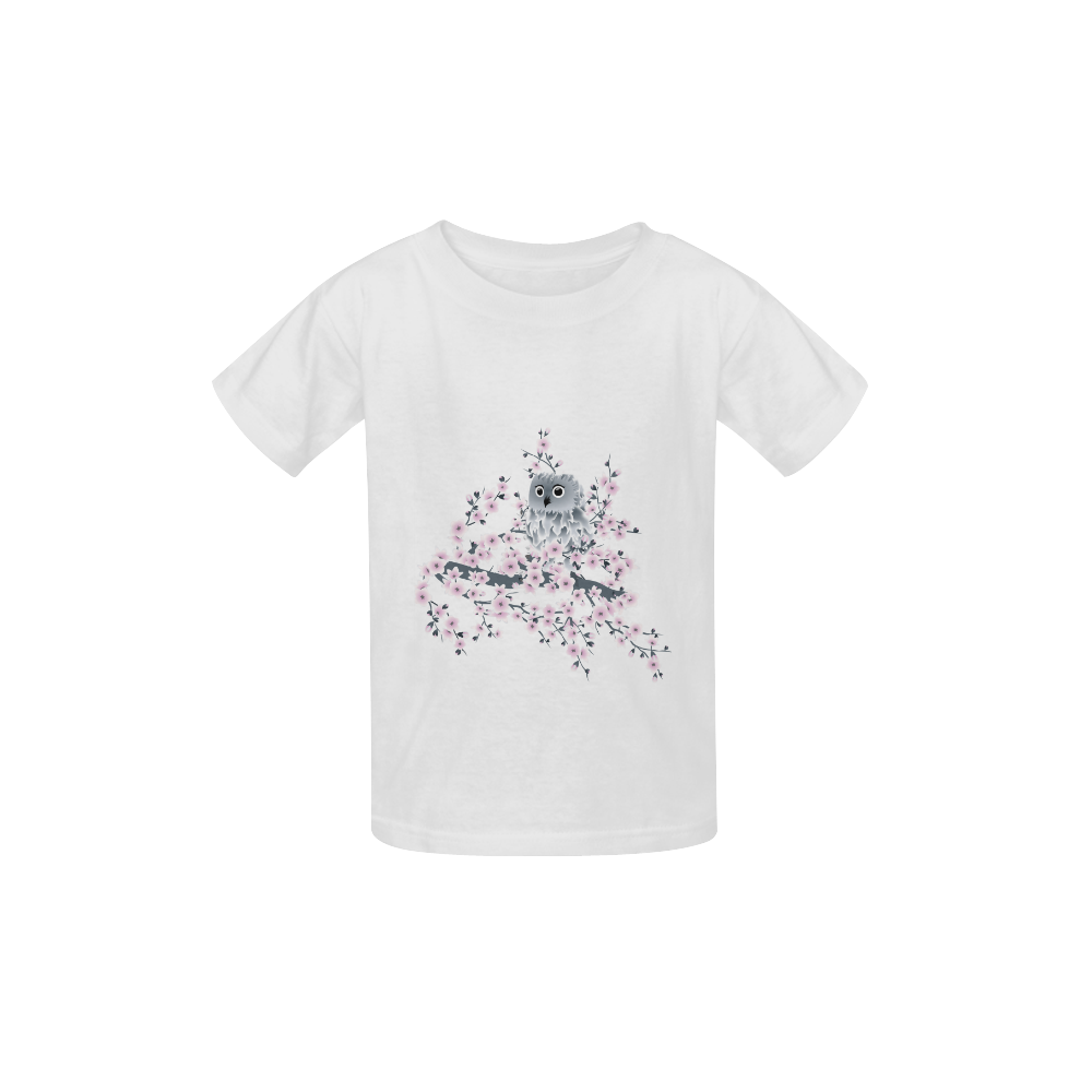 Cute Owl and Cherry Blossoms Asia Floral Kid's  Classic T-shirt (Model T22)