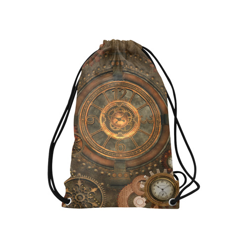 Steampunk, wonderful vintage clocks and gears Small Drawstring Bag Model 1604 (Twin Sides) 11"(W) * 17.7"(H)