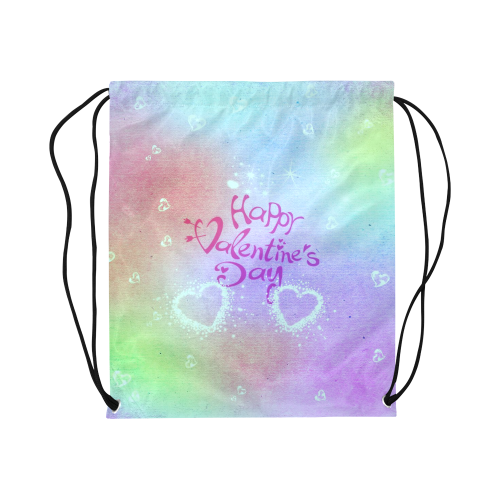 happy valentines day teal by FeelGood Large Drawstring Bag Model 1604 (Twin Sides)  16.5"(W) * 19.3"(H)