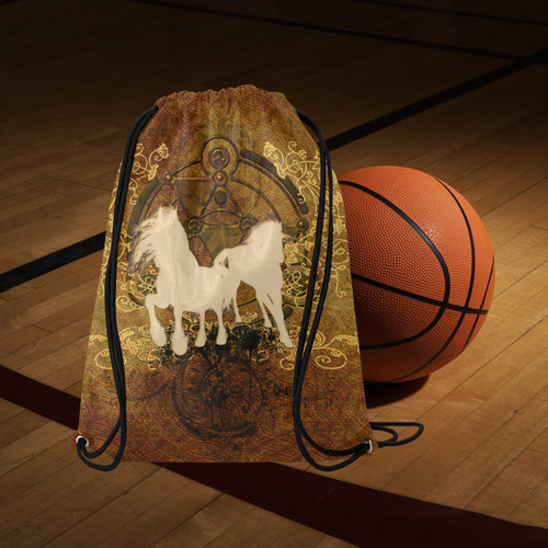 Beautiful horses, silhouette Medium Drawstring Bag Model 1604 (Twin Sides) 13.8"(W) * 18.1"(H)