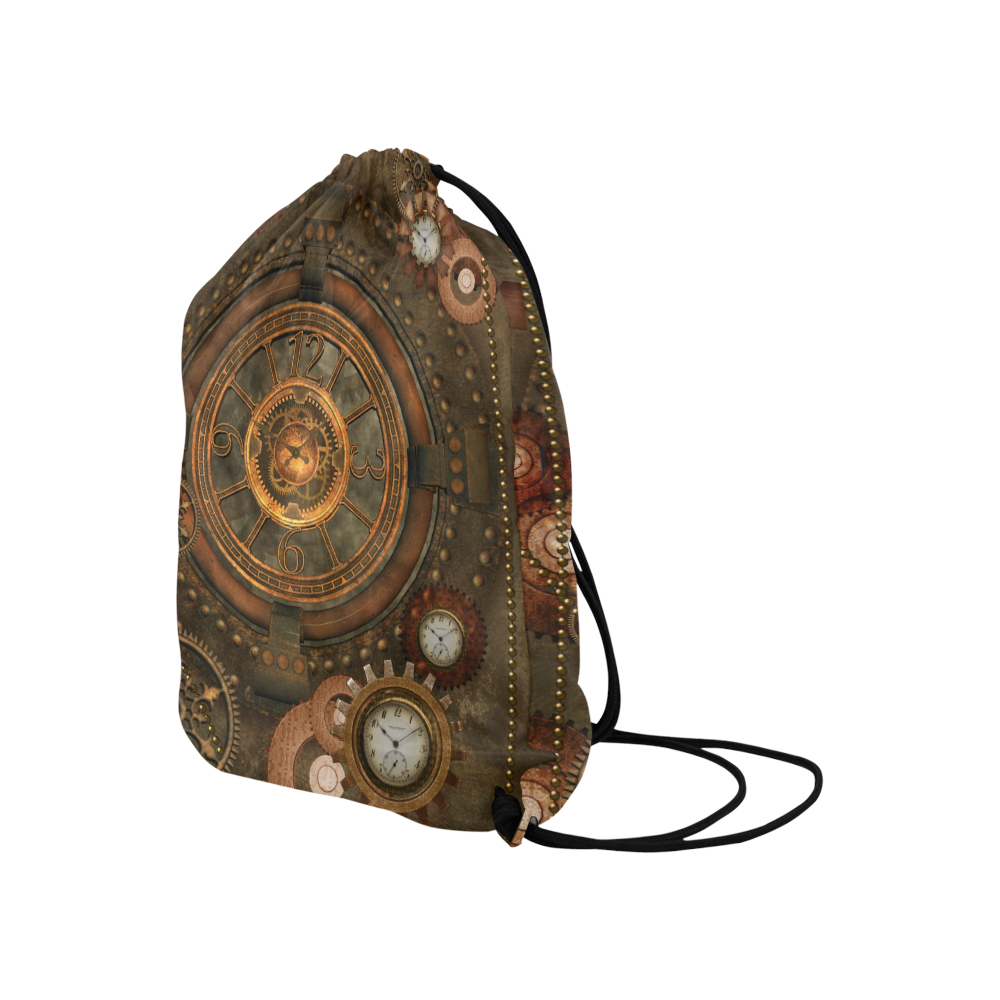 Steampunk, wonderful vintage clocks and gears Large Drawstring Bag Model 1604 (Twin Sides)  16.5"(W) * 19.3"(H)
