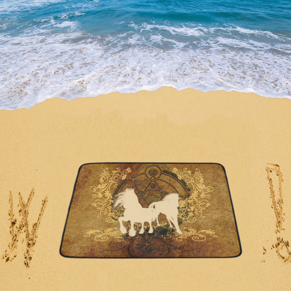 Beautiful horses, silhouette Beach Mat 78"x 60"