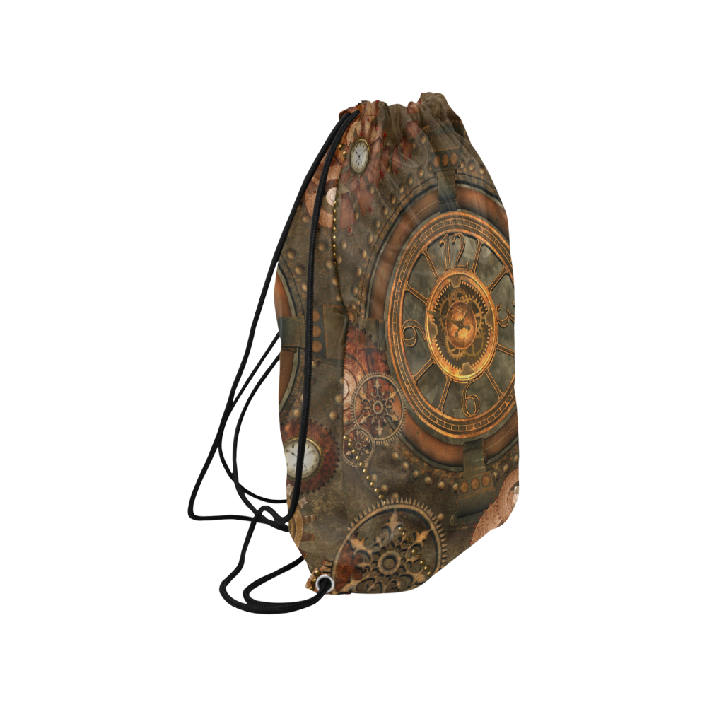 Steampunk, wonderful vintage clocks and gears Medium Drawstring Bag Model 1604 (Twin Sides) 13.8"(W) * 18.1"(H)