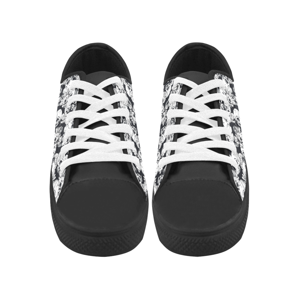 skull pattern, black and white Aquila Microfiber Leather Women's Shoes (Model 031)