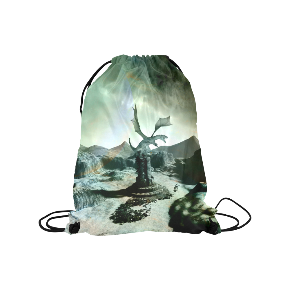 Dragon in a fantasy landscape Medium Drawstring Bag Model 1604 (Twin Sides) 13.8"(W) * 18.1"(H)