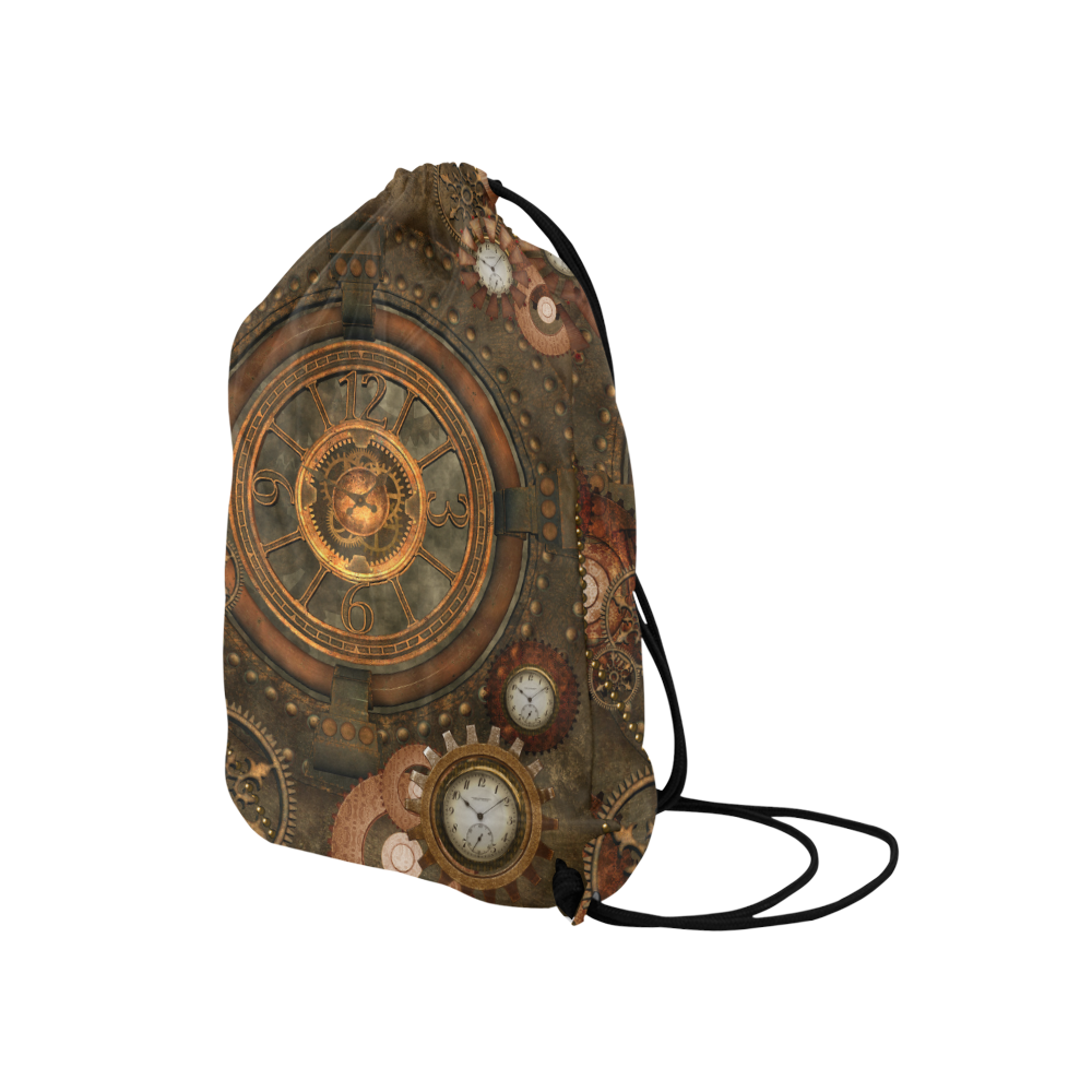 Steampunk, wonderful vintage clocks and gears Medium Drawstring Bag Model 1604 (Twin Sides) 13.8"(W) * 18.1"(H)