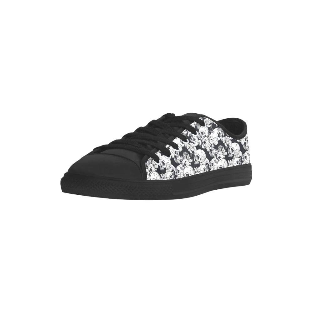 skull pattern, black and white Aquila Microfiber Leather Women's Shoes/Large Size (Model 031)