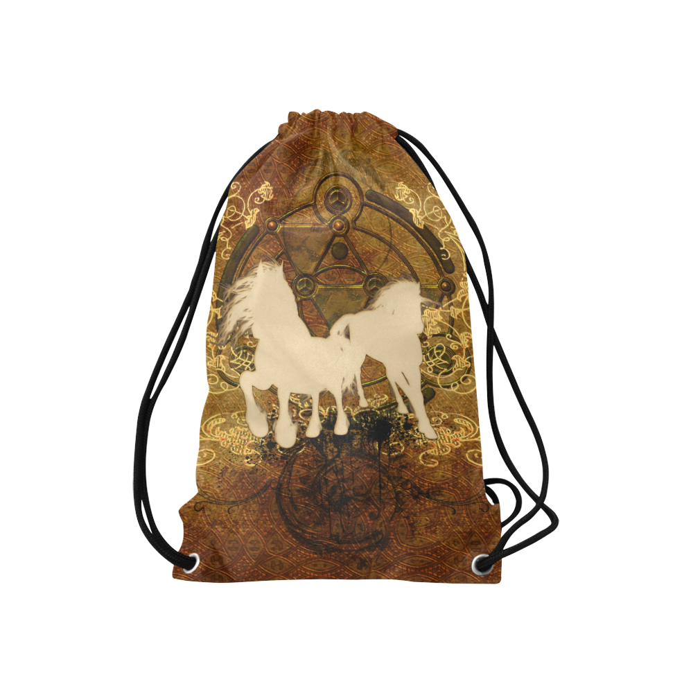 Beautiful horses, silhouette Small Drawstring Bag Model 1604 (Twin Sides) 11"(W) * 17.7"(H)