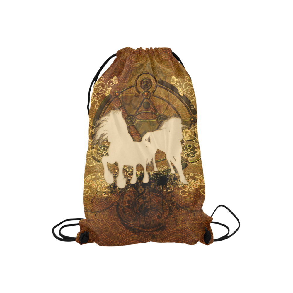 Beautiful horses, silhouette Small Drawstring Bag Model 1604 (Twin Sides) 11"(W) * 17.7"(H)