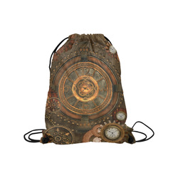 Steampunk, wonderful vintage clocks and gears Medium Drawstring Bag Model 1604 (Twin Sides) 13.8"(W) * 18.1"(H)