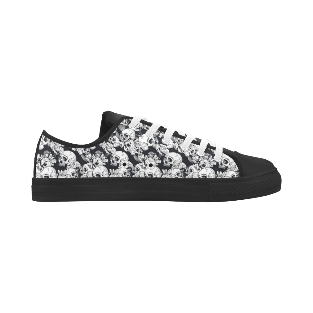 skull pattern, black and white Aquila Microfiber Leather Women's Shoes (Model 031)