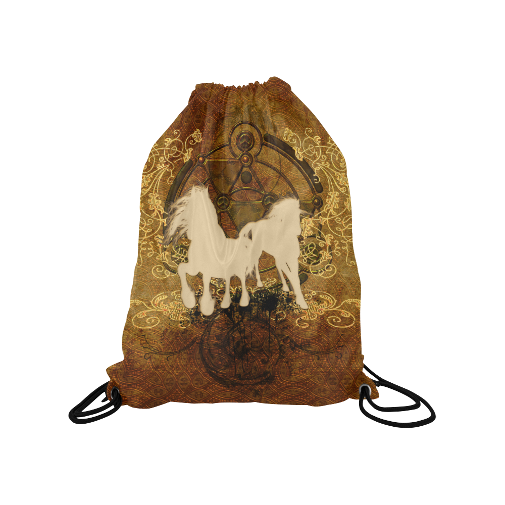 Beautiful horses, silhouette Medium Drawstring Bag Model 1604 (Twin Sides) 13.8"(W) * 18.1"(H)