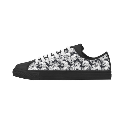 skull pattern, black and white Aquila Microfiber Leather Women's Shoes (Model 031)