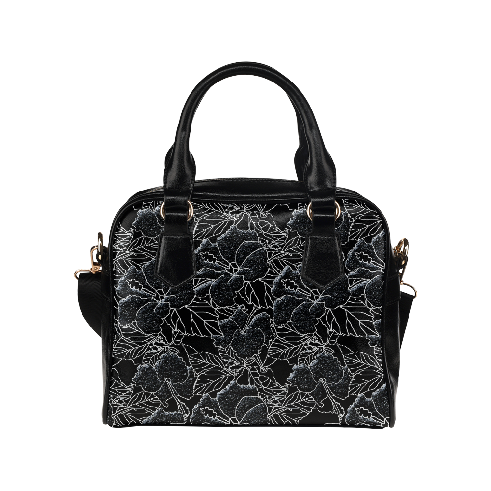 Black And White Hibiscus Floral Art Shoulder Handbag (Model 1634)