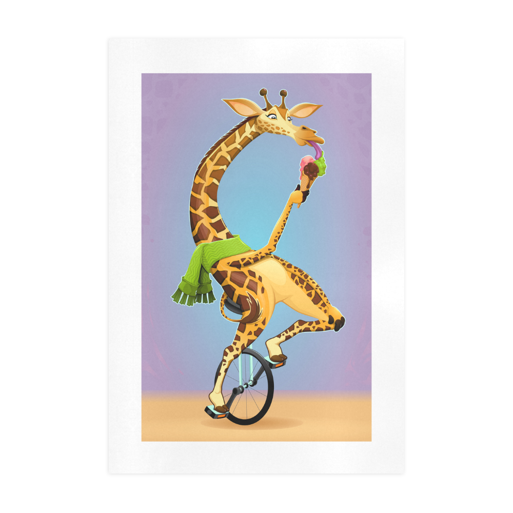 Funny Giraffe on an Unicycle Art Print 19‘’x28‘’