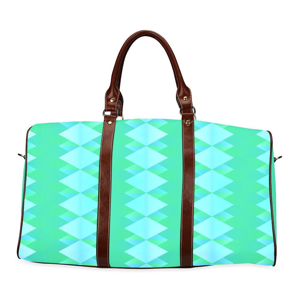 Pastel Green And Turquoise Diamond Pattern Waterproof Travel Bag/Large (Model 1639)