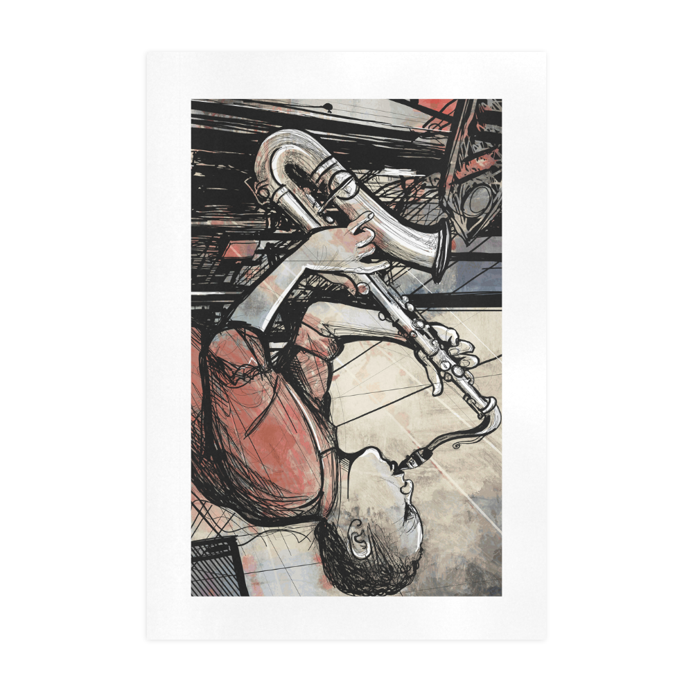 Saxophonist Playing Saxophone in a Street Art Print 19‘’x28‘’