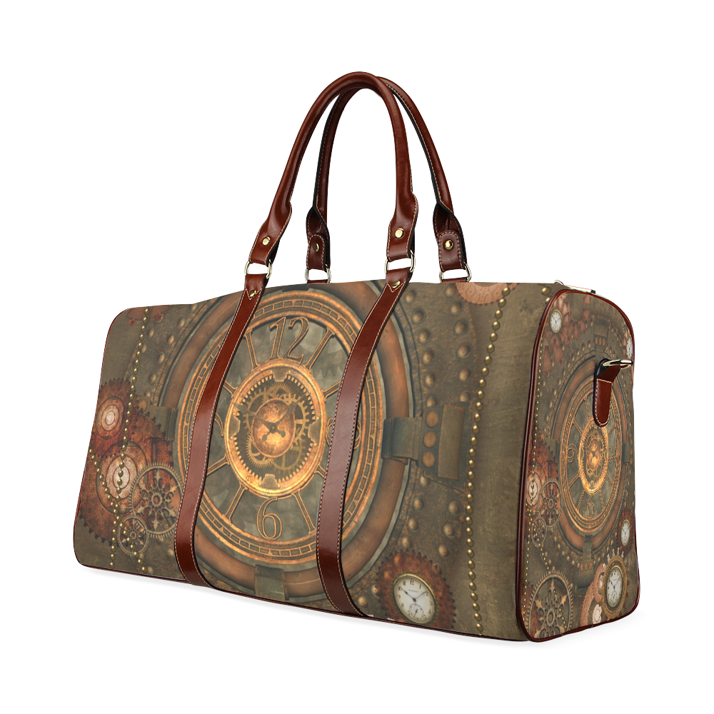 Steampunk, wonderful vintage clocks and gears Waterproof Travel Bag/Large (Model 1639)