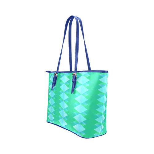 Pastel Green And Turquoise Diamond Pattern Leather Tote Bag/Large (Model 1651)