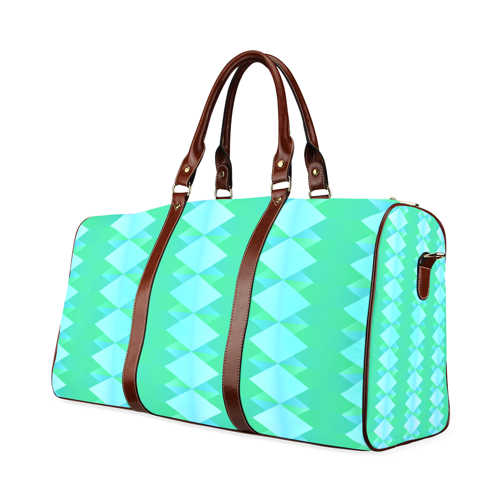 Pastel Green And Turquoise Diamond Pattern Waterproof Travel Bag/Large (Model 1639)