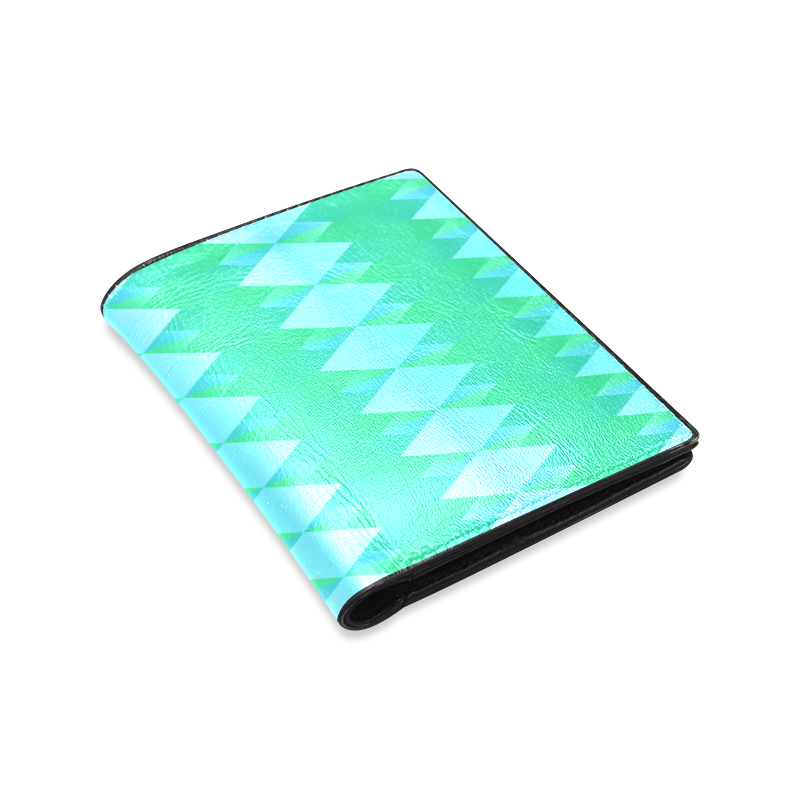 Pastel Green And Turquoise Diamond Pattern Men's Leather Wallet (Model 1612)