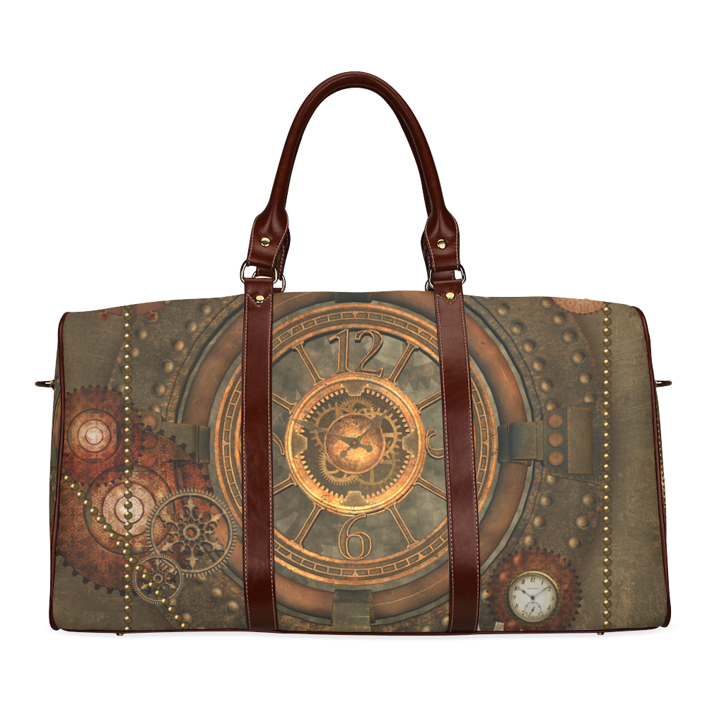 Steampunk, wonderful vintage clocks and gears Waterproof Travel Bag/Large (Model 1639)