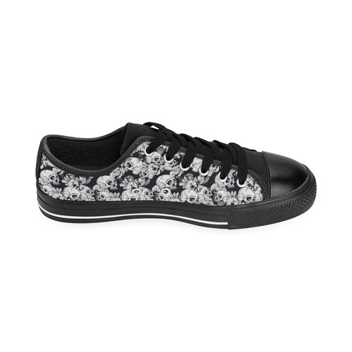skull pattern, black and white Canvas Women's Shoes/Large Size (Model 018)