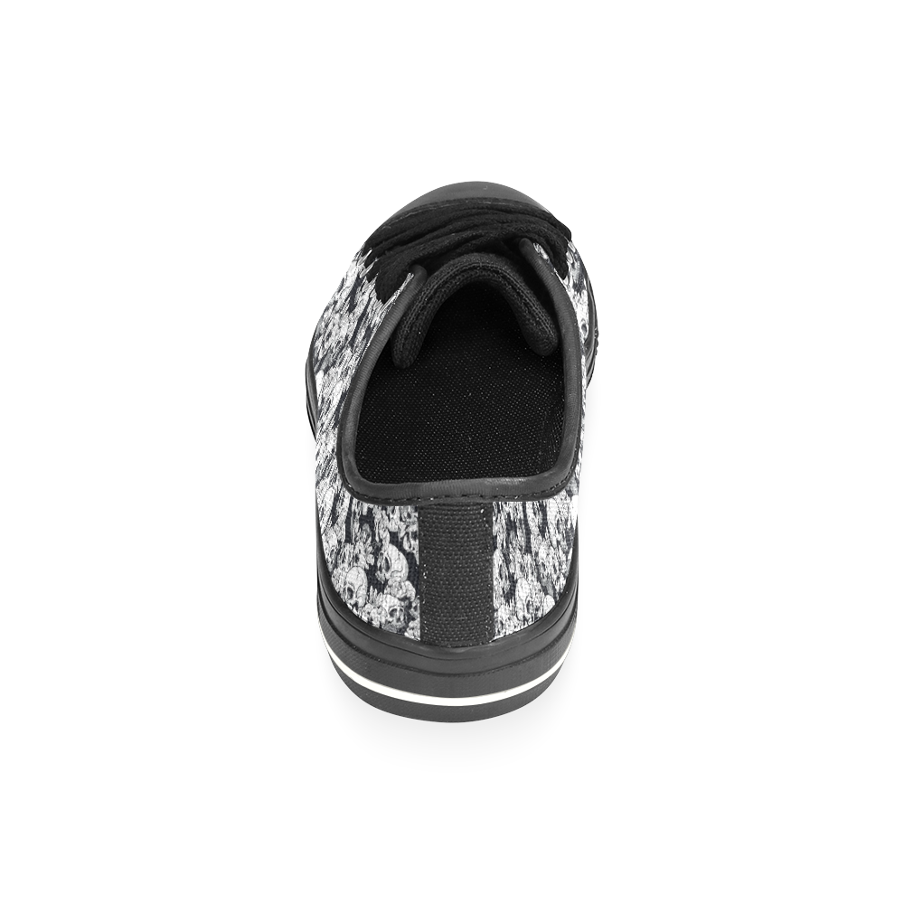 skull pattern, black and white Canvas Women's Shoes/Large Size (Model 018)