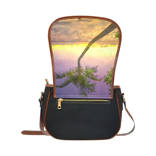 Painting tropical sunset beach with palms Saddle Bag/Small (Model 1649)(Flap Customization)