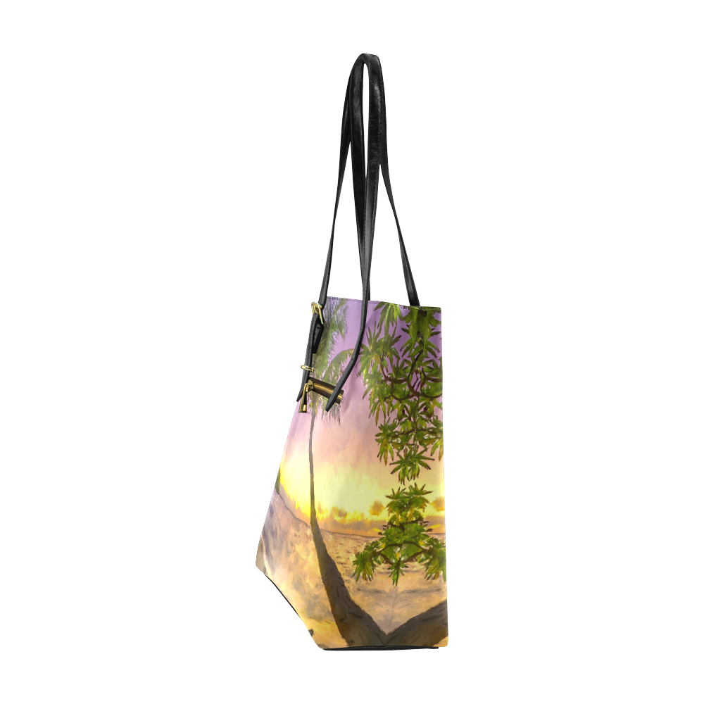 Painting tropical sunset beach with palms Euramerican Tote Bag/Small (Model 1655)