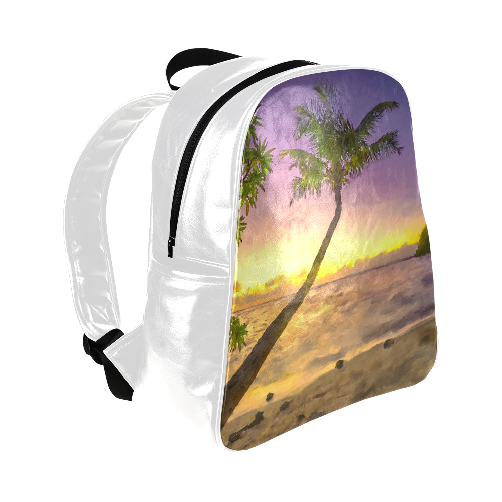 Painting tropical sunset beach with palms Multi-Pockets Backpack (Model 1636)