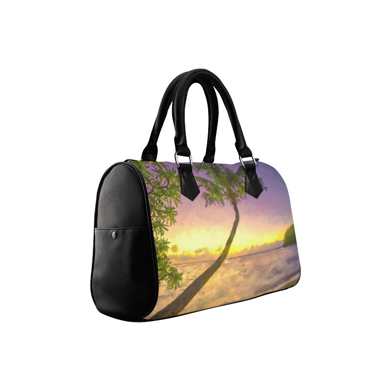 Painting tropical sunset beach with palms Boston Handbag (Model 1621)