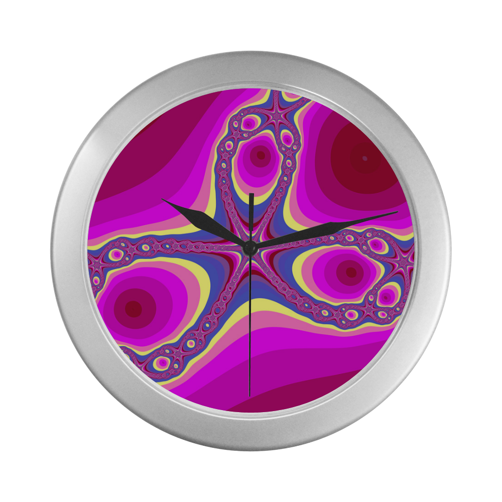 Fractal in pink Silver Color Wall Clock