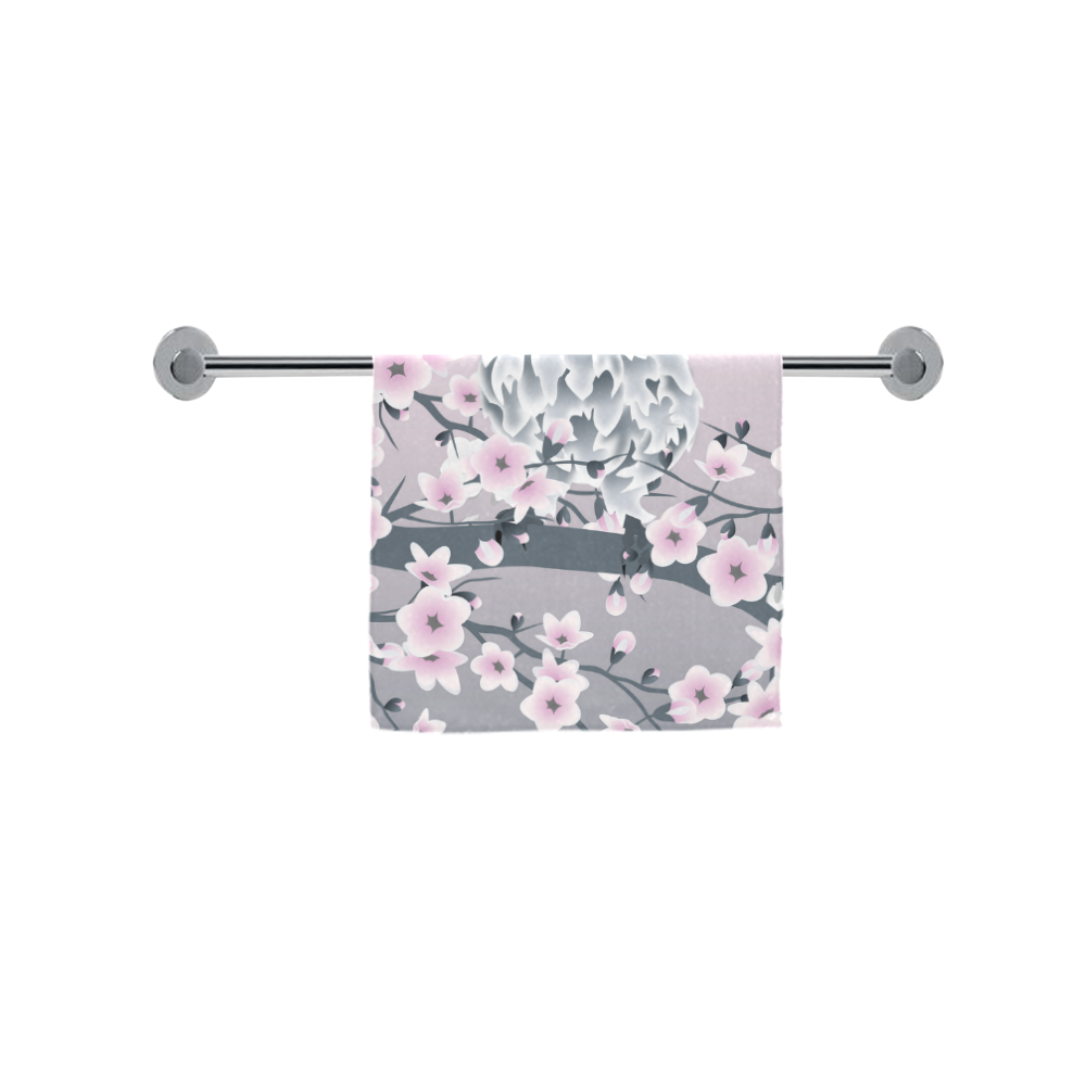 Cute Owl and Cherry Blossoms Pink Gray Custom Towel 16"x28"