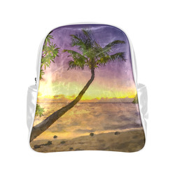 Painting tropical sunset beach with palms Multi-Pockets Backpack (Model 1636)