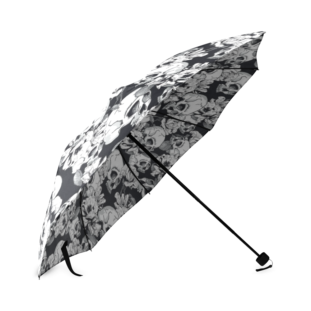 skull pattern, black and white Foldable Umbrella (Model U01)