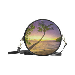 Painting tropical sunset beach with palms Round Sling Bag (Model 1647)
