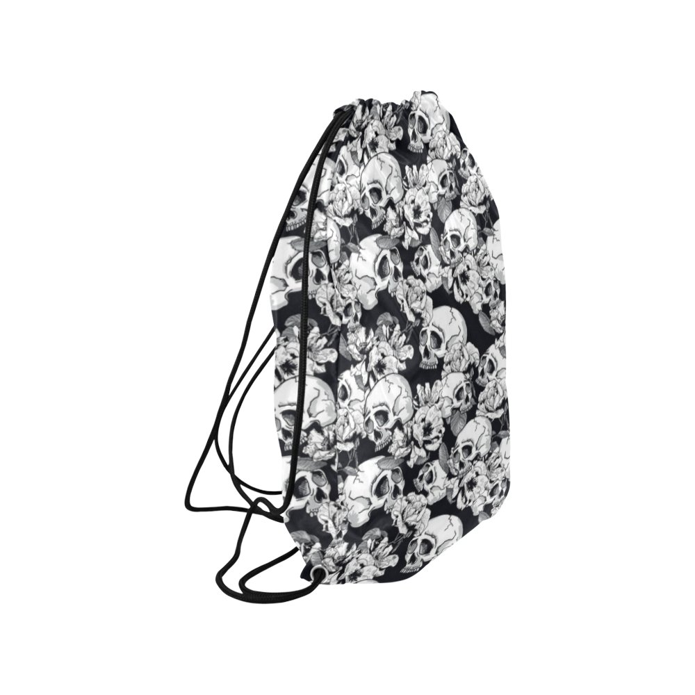 skull pattern, black and white Small Drawstring Bag Model 1604 (Twin Sides) 11"(W) * 17.7"(H)