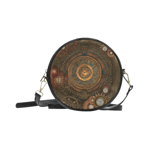 Steampunk, wonderful vintage clocks and gears Round Sling Bag (Model 1647)