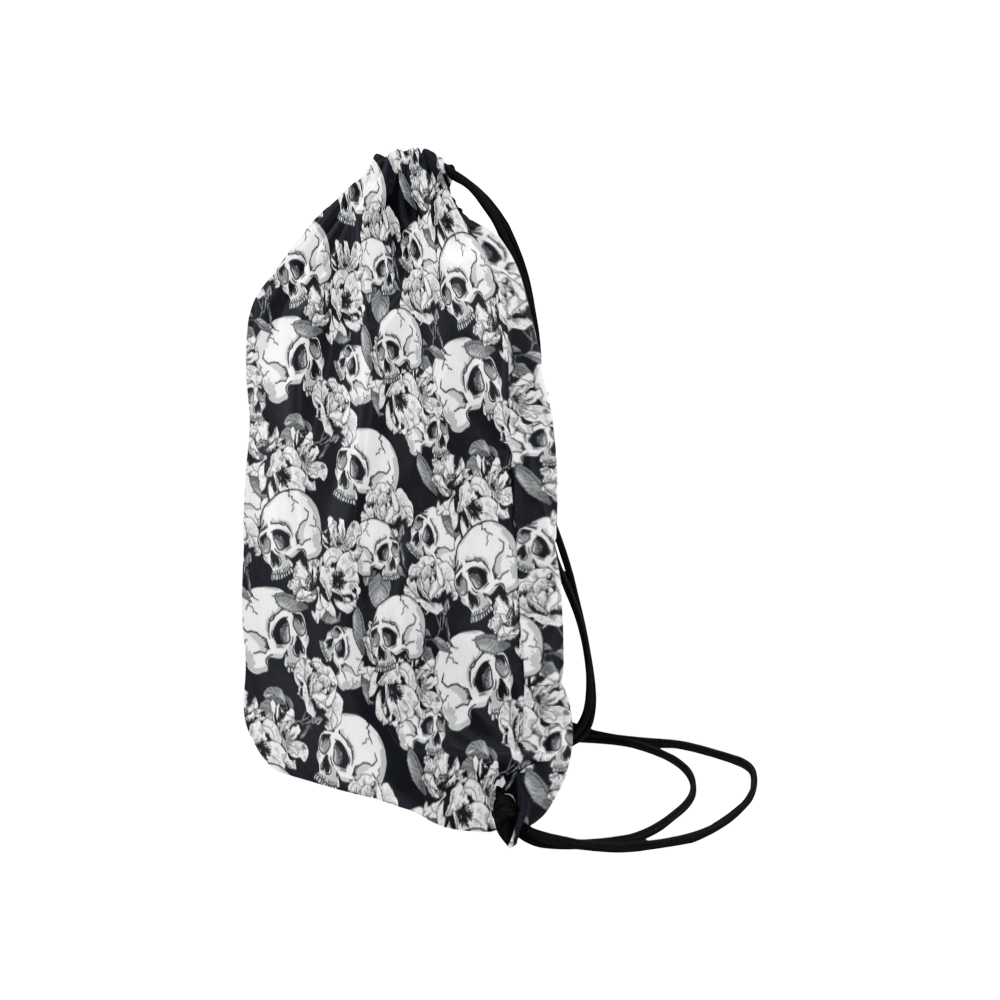 skull pattern, black and white Small Drawstring Bag Model 1604 (Twin Sides) 11"(W) * 17.7"(H)