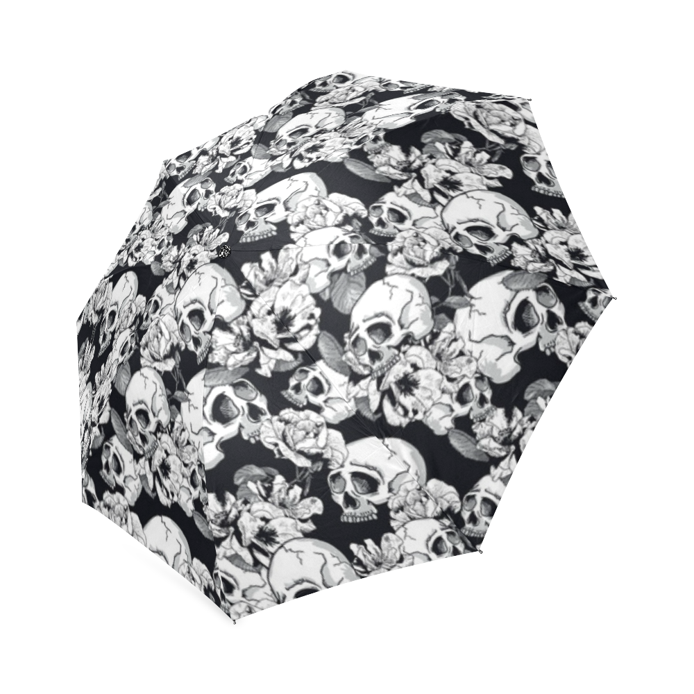 skull pattern, black and white Foldable Umbrella (Model U01)