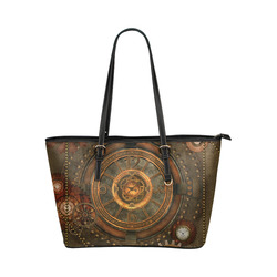Steampunk, wonderful vintage clocks and gears Leather Tote Bag/Small (Model 1651)
