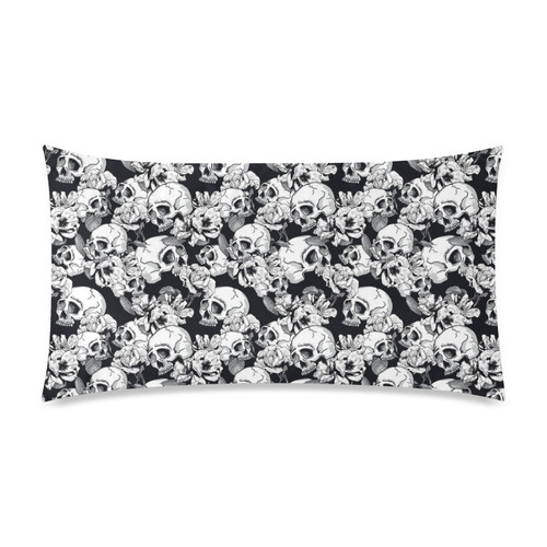 skull pattern, black and white Rectangle Pillow Case 20"x36"(Twin Sides)