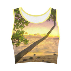 Painting tropical sunset beach with palms Women's Crop Top (Model T42)