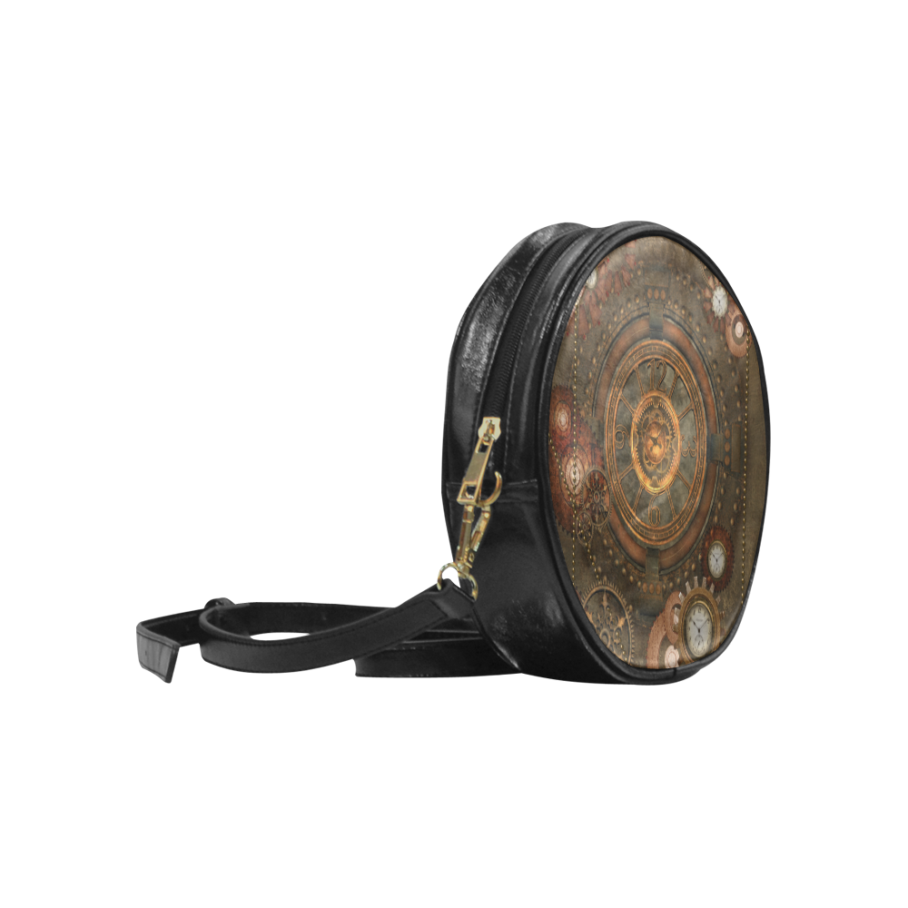 Steampunk, wonderful vintage clocks and gears Round Sling Bag (Model 1647)