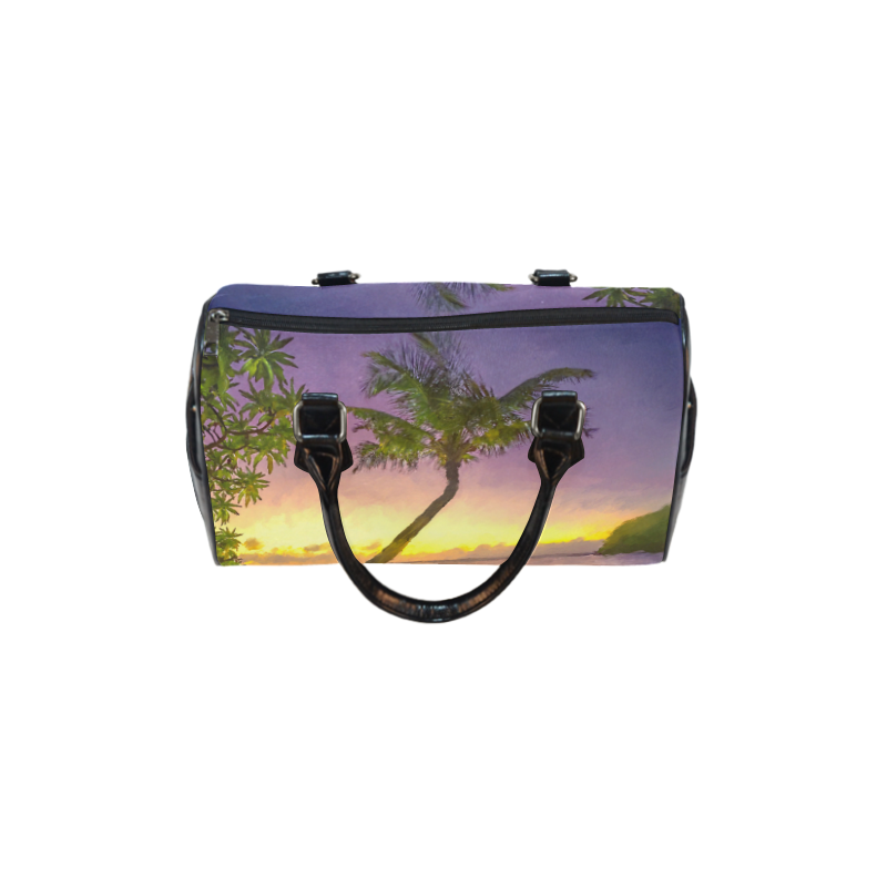 Painting tropical sunset beach with palms Boston Handbag (Model 1621)