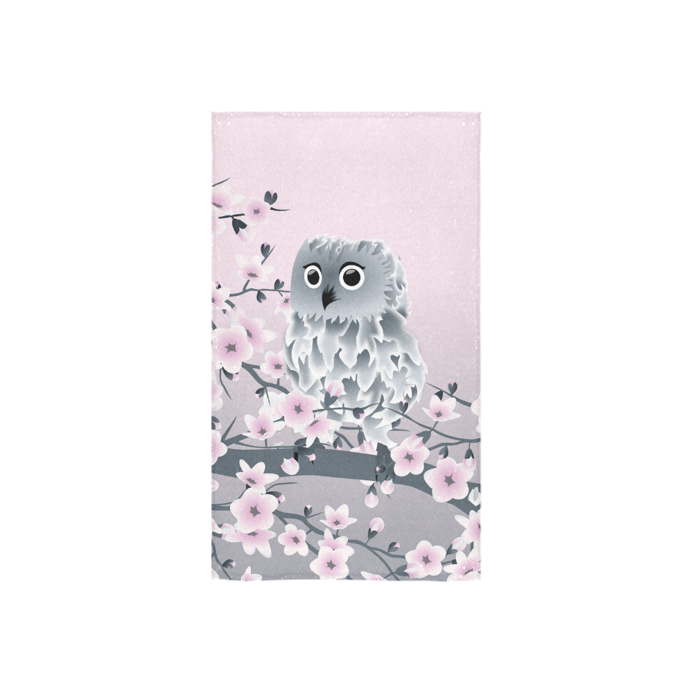 Cute Owl and Cherry Blossoms Pink Gray Custom Towel 16"x28"