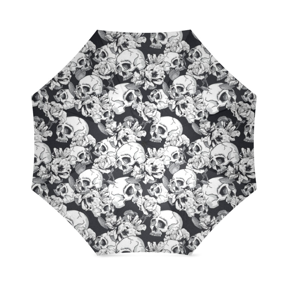 skull pattern, black and white Foldable Umbrella (Model U01)