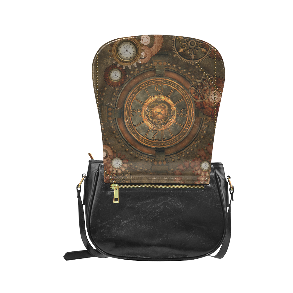 Steampunk, wonderful vintage clocks and gears Classic Saddle Bag/Large (Model 1648)