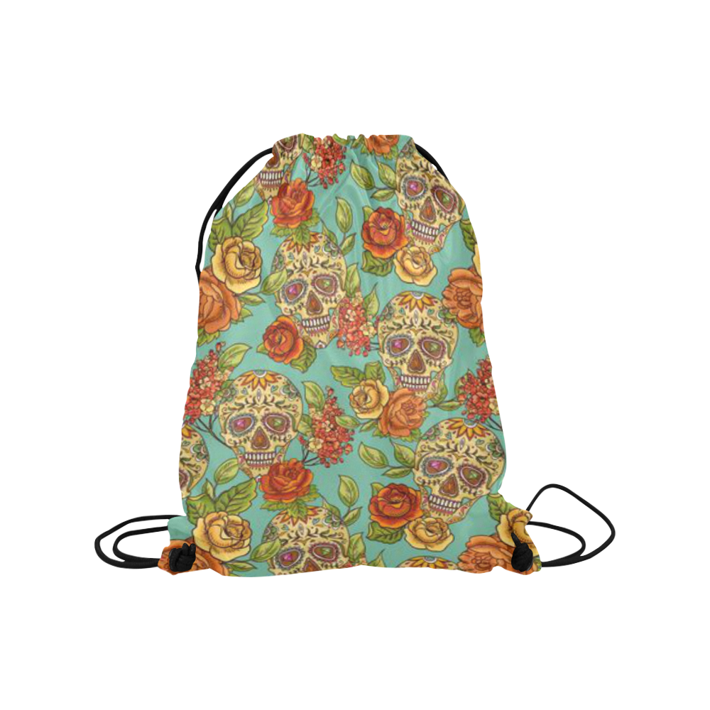 sugar skull pattern Medium Drawstring Bag Model 1604 (Twin Sides) 13.8"(W) * 18.1"(H)